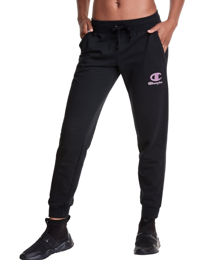 Jogger Champion Mujer - Powerblend Fleece Velvet Houndstooth Embroidered C Logo ( Negras ) 0461532-M